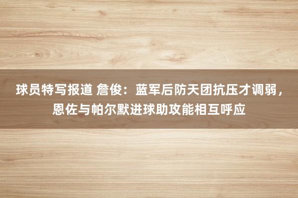 球员特写报道 詹俊：蓝军后防天团抗压才调弱，恩佐与帕尔默进球助攻能相互呼应